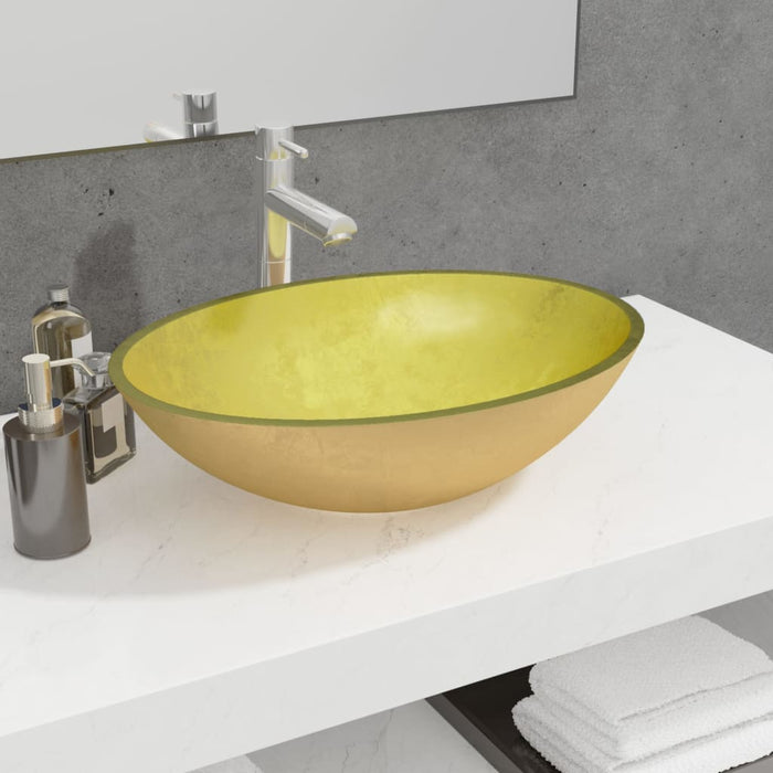 vidaXL Basin Glass 50x37x14 cm Gold