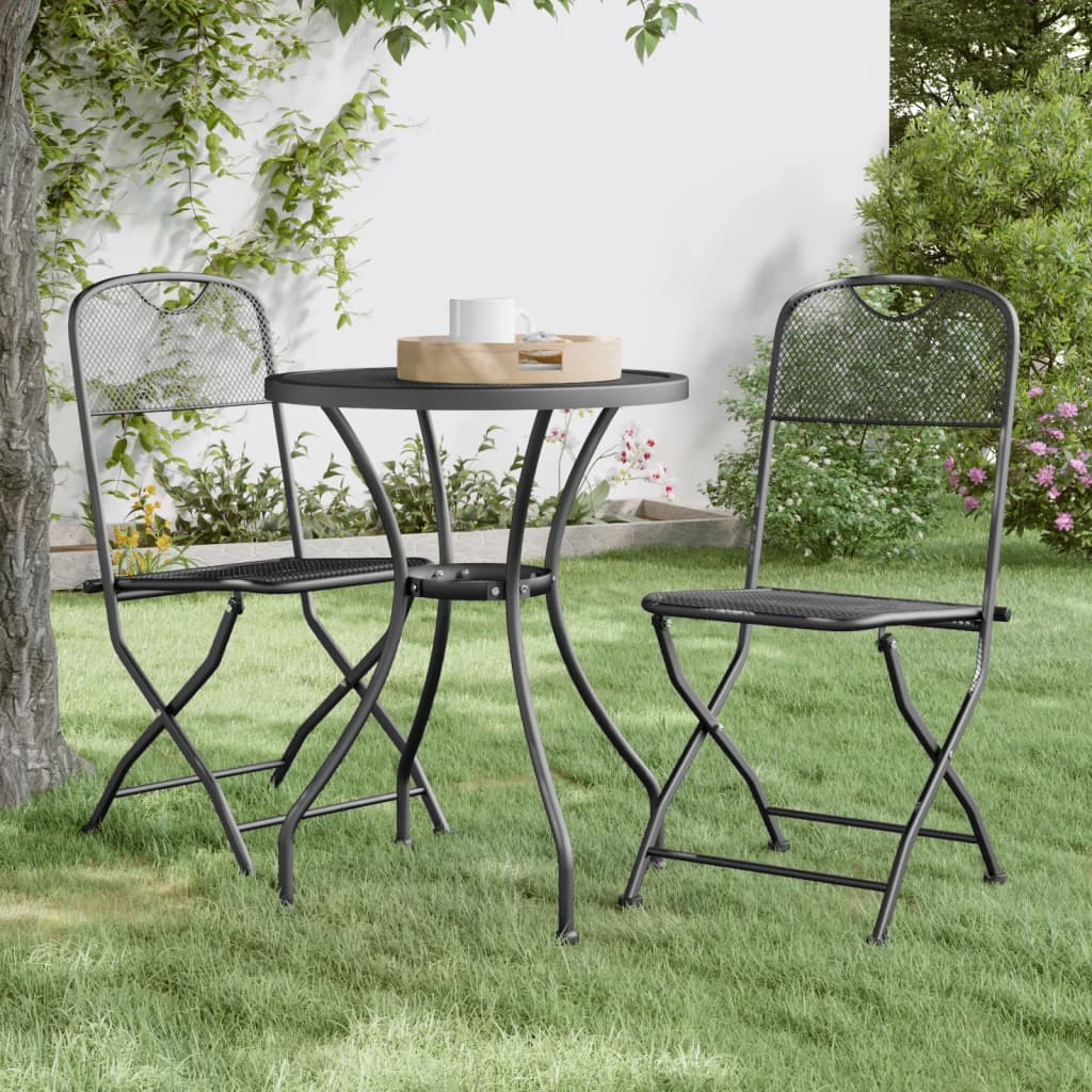 vidaXL 3 Piece Garden Dining Set Expanded Metal Mesh Anthracite