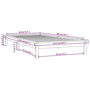 820528 vidaXL Bed Frame without Mattress Grey 90x200 cm Solid Wood