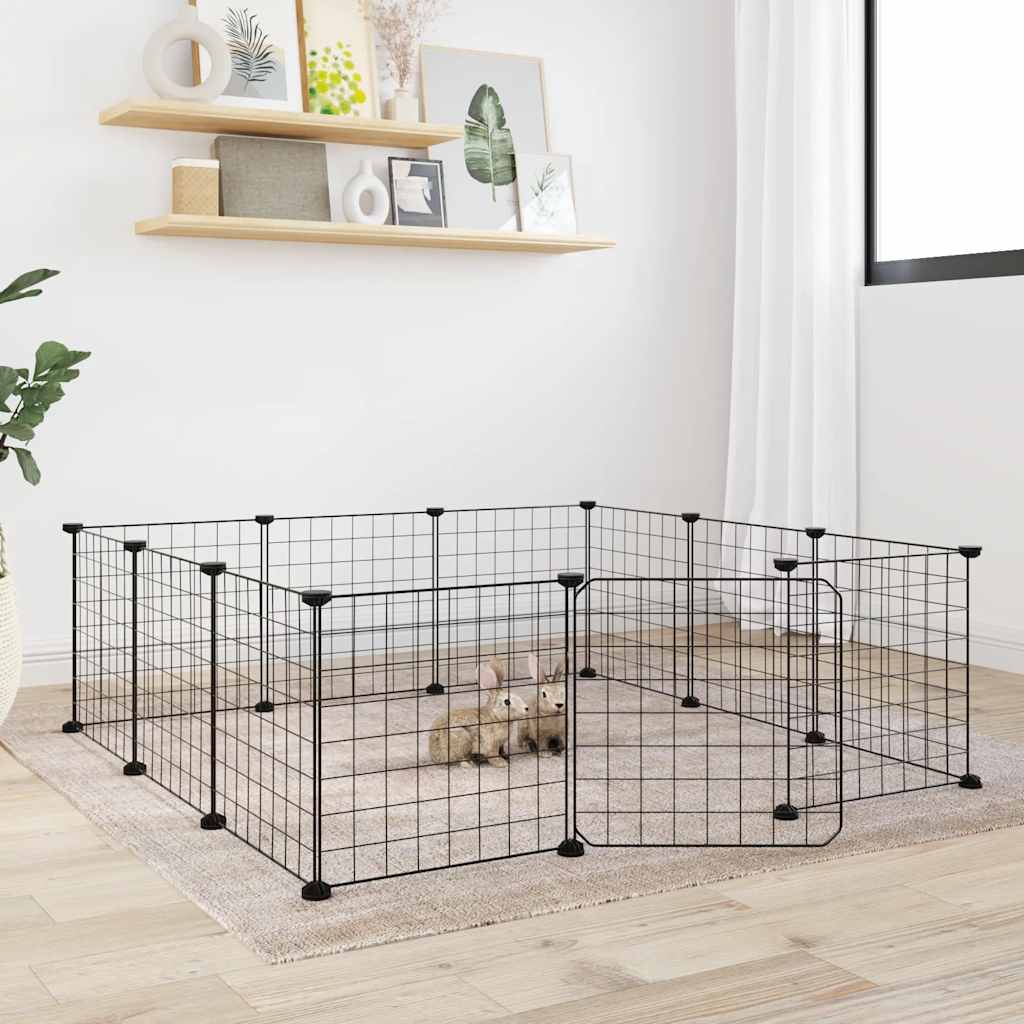 vidaXL 12-Panel Pet Cage with Door Black 35x35 cm Steel