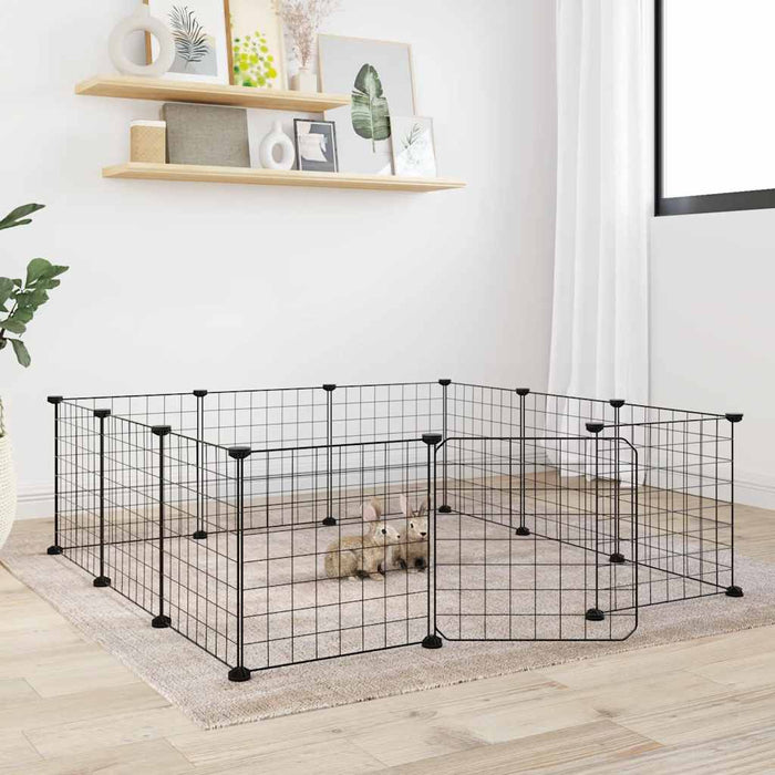 vidaXL 12-Panel Pet Cage with Door Black 35x35 cm Steel