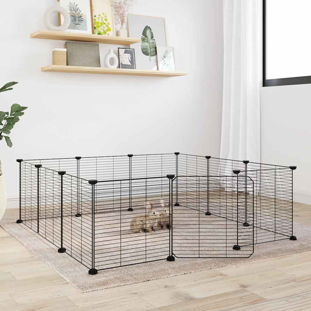 vidaXL 12-Panel Pet Cage with Door Black 35x35 cm Steel