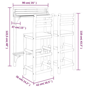 vidaXL 3 Piece Balcony Bar Set Solid Wood Acacia