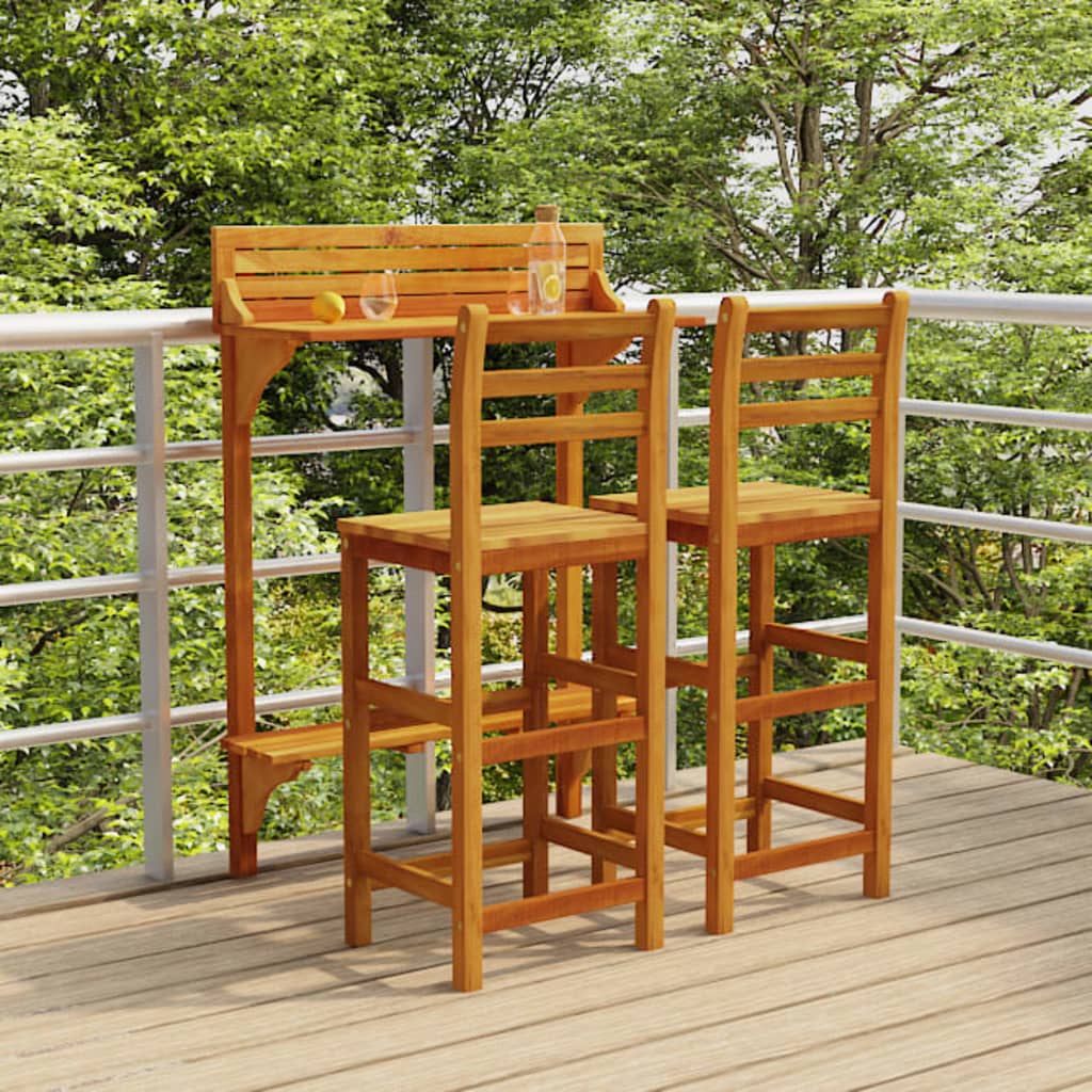 vidaXL 3 Piece Balcony Bar Set Solid Wood Acacia