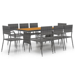 vidaXL 9 Piece Outdoor Dining Set Poly Rattan Grey