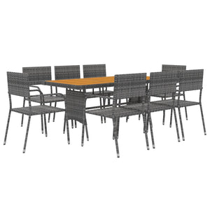 vidaXL 9 Piece Outdoor Dining Set Poly Rattan Grey