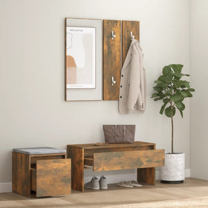 vidaXL Hallway Furniture Set Smoked Oak Engineered Wood