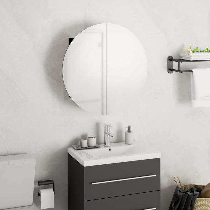 vidaXL Bathroom Cabinet with Round Mirror&LED Black 40x40x17.5 cm