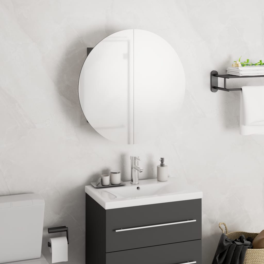 vidaXL Bathroom Cabinet with Round Mirror&LED Grey 40x40x17.5 cm