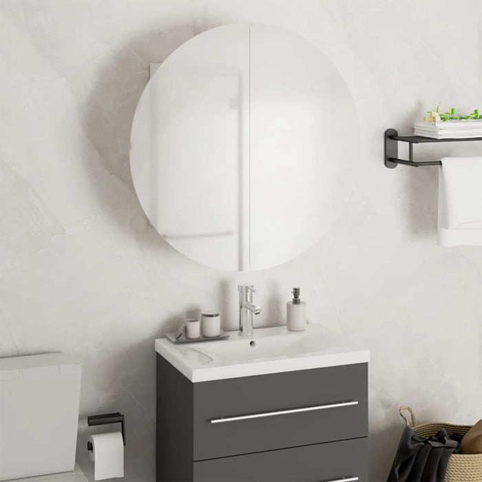 vidaXL Bathroom Cabinet with Round Mirror&LED White 47x47x17.5 cm