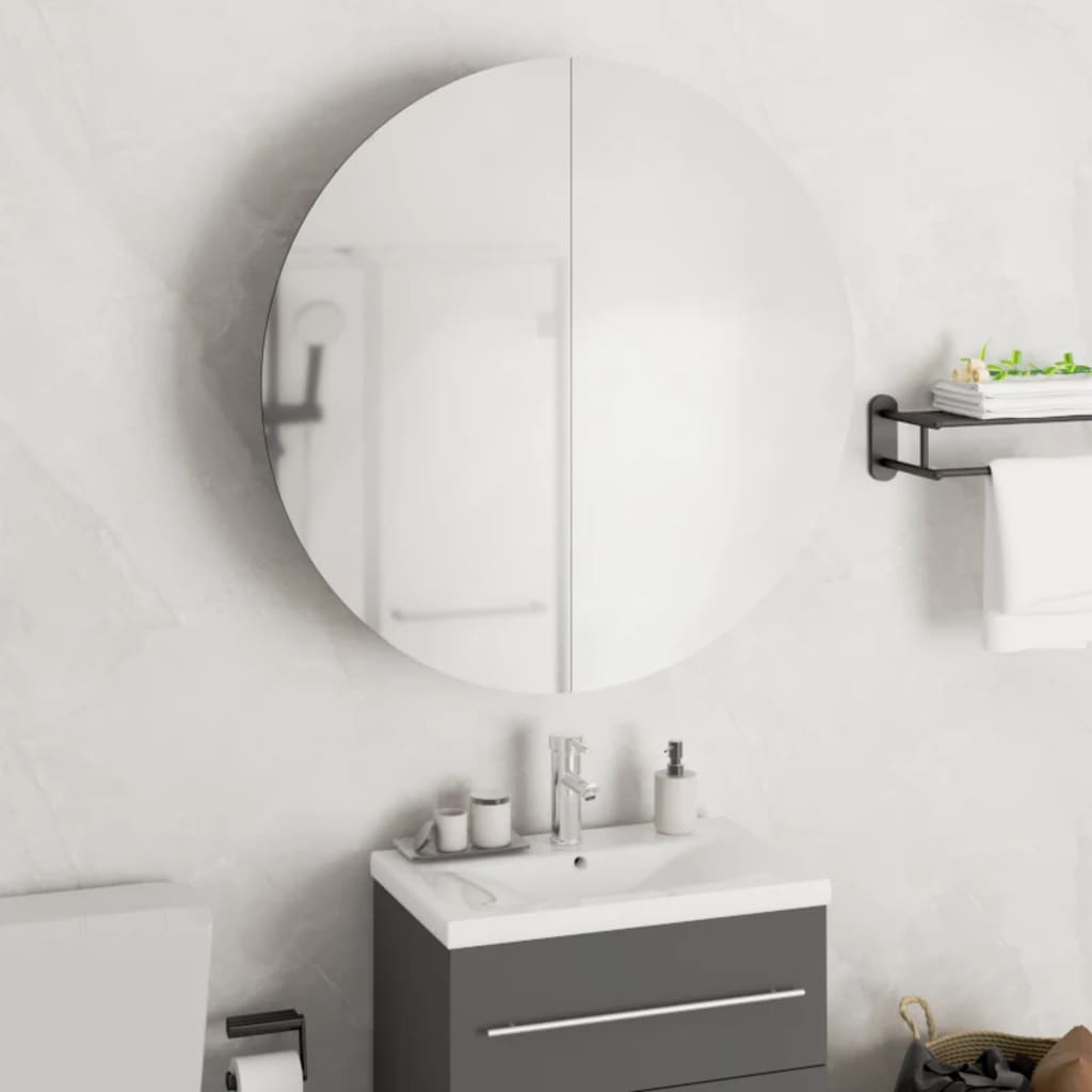 vidaXL Bathroom Cabinet with Round Mirror&LED Grey 54x54x17.5 cm