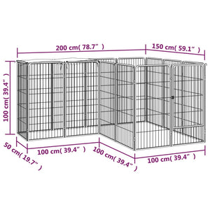 vidaXL 14-Panel Dog Playpen Black 50x100 cm Powder-coated Steel