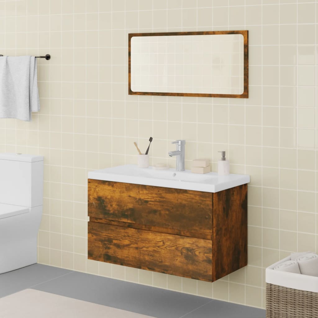 vidaXL Bathroom Furniture Set Smoked Oak Engineered Wood