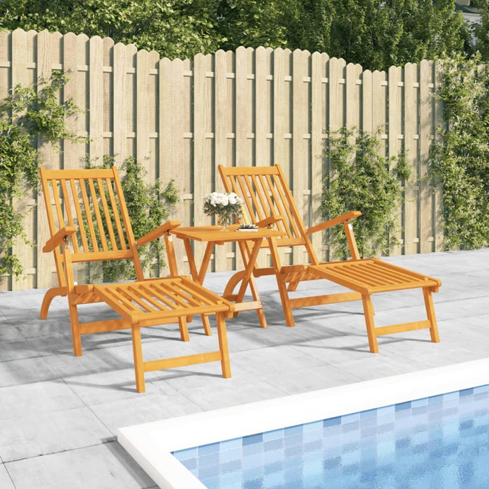 vidaXL Outdoor Deck Chairs with Footrests and Table Solid Wood Acacia