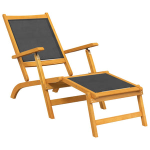 vidaXL Outdoor Deck Chair with Table Solid Wood Acacia and Textilene