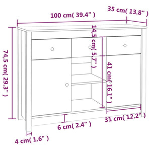 vidaXL Sideboard White 100x35x74,5 cm Solid Wood Pine