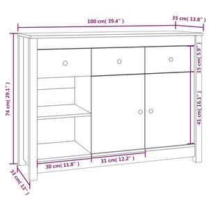 vidaXL Sideboard 100x35x74 cm Solid Wood Pine