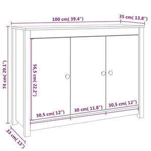 vidaXL Sideboard White 100x35x74 cm Solid Wood Pine