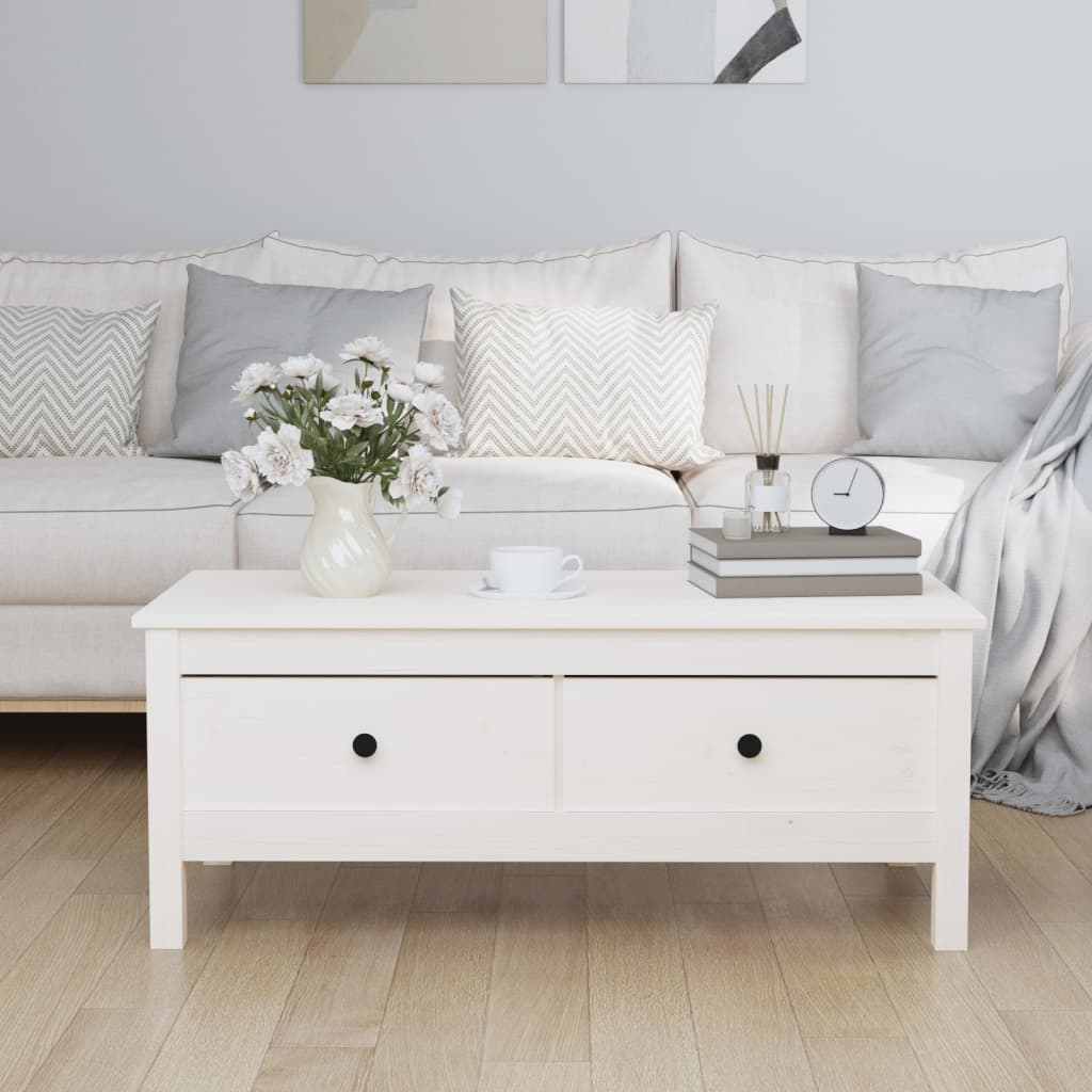 vidaXL Coffee Table White 100x50x40 cm Solid Wood Pine