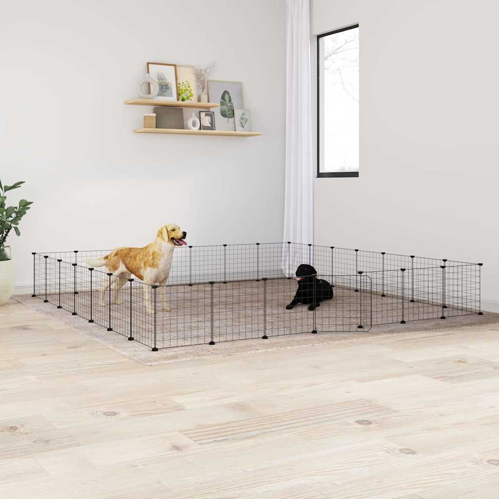 vidaXL 28-Panel Pet Cage with Door Black 35x35 cm Steel