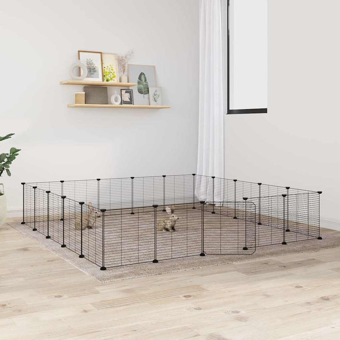 vidaXL 20-Panel Pet Cage with Door Black 35x35 cm Steel