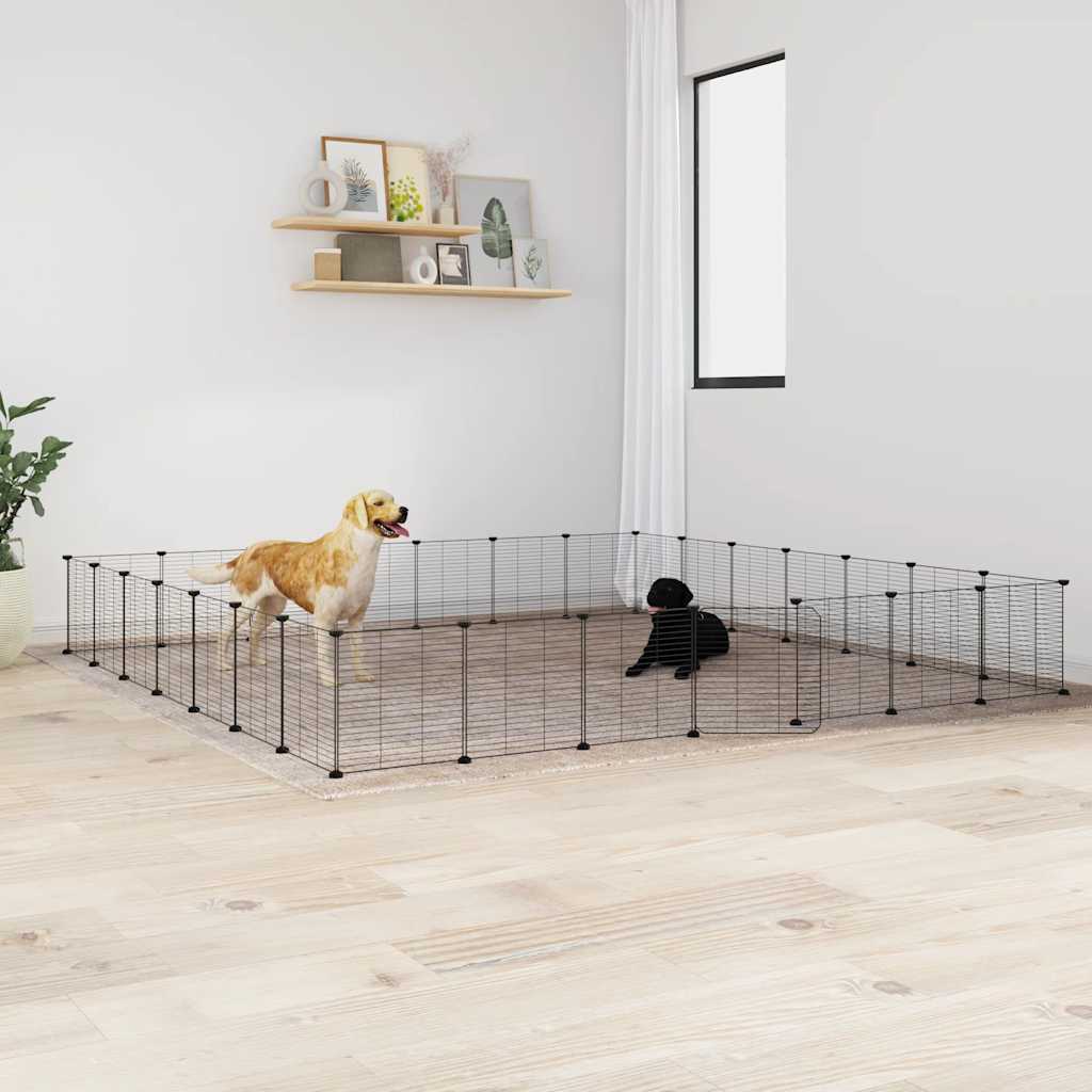 vidaXL 28-Panel Pet Cage with Door Black 35x35 cm Steel