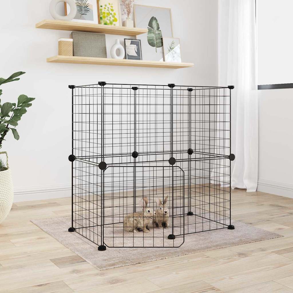 vidaXL 12-Panel Pet Cage with Door Black 35x35 cm Steel