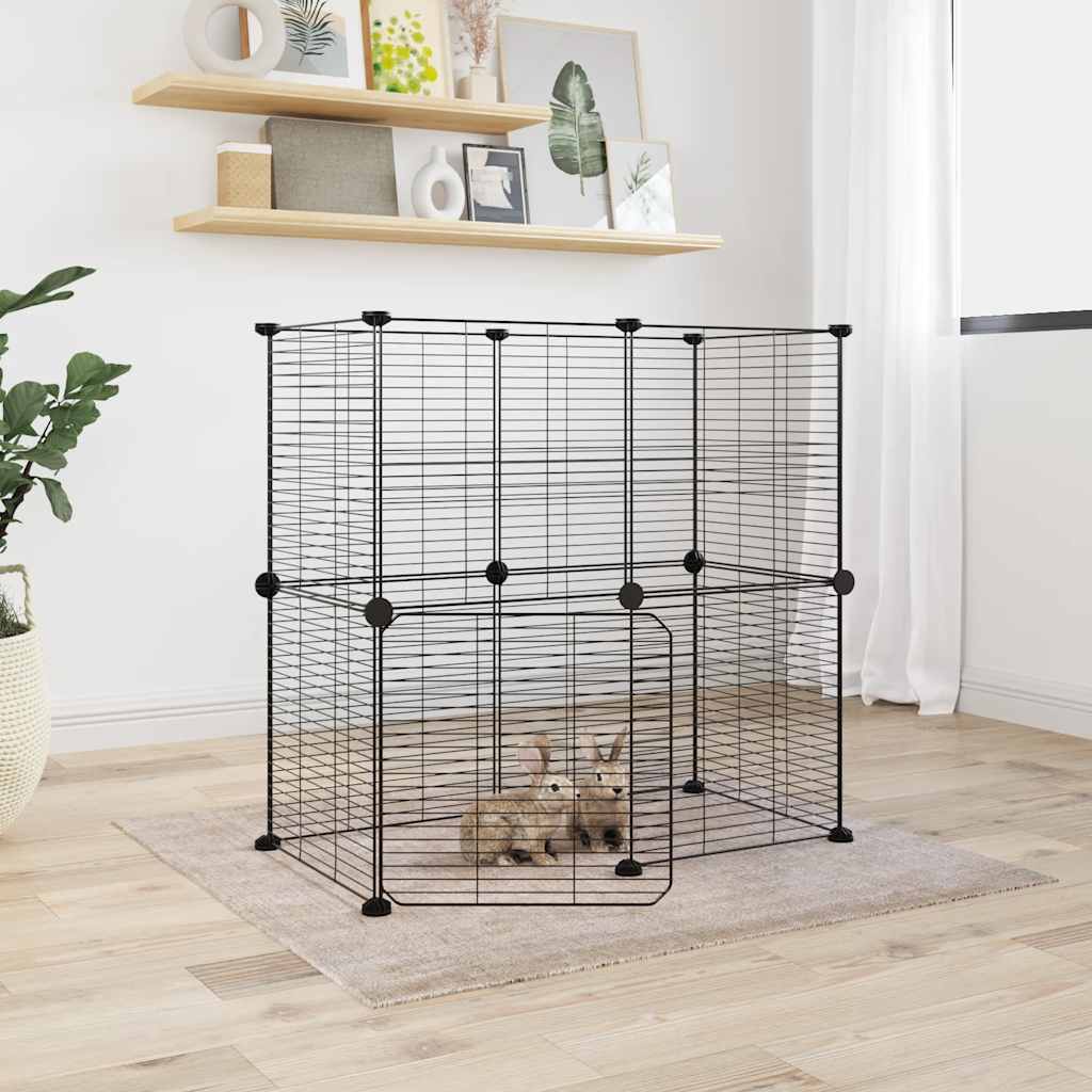 vidaXL 12-Panel Pet Cage with Door Black 35x35 cm Steel