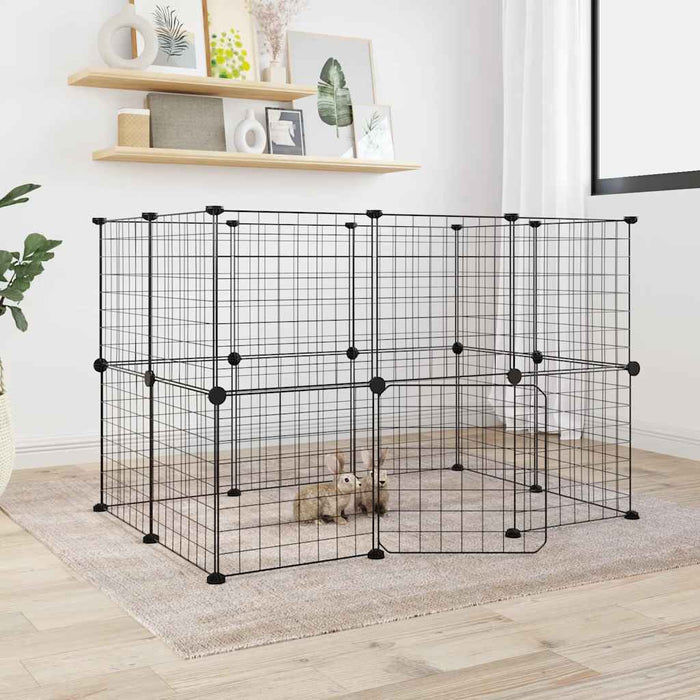 vidaXL 20-Panel Pet Cage with Door Black 35x35 cm Steel