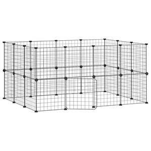 vidaXL 28-Panel Pet Cage with Door Black 35x35 cm Steel