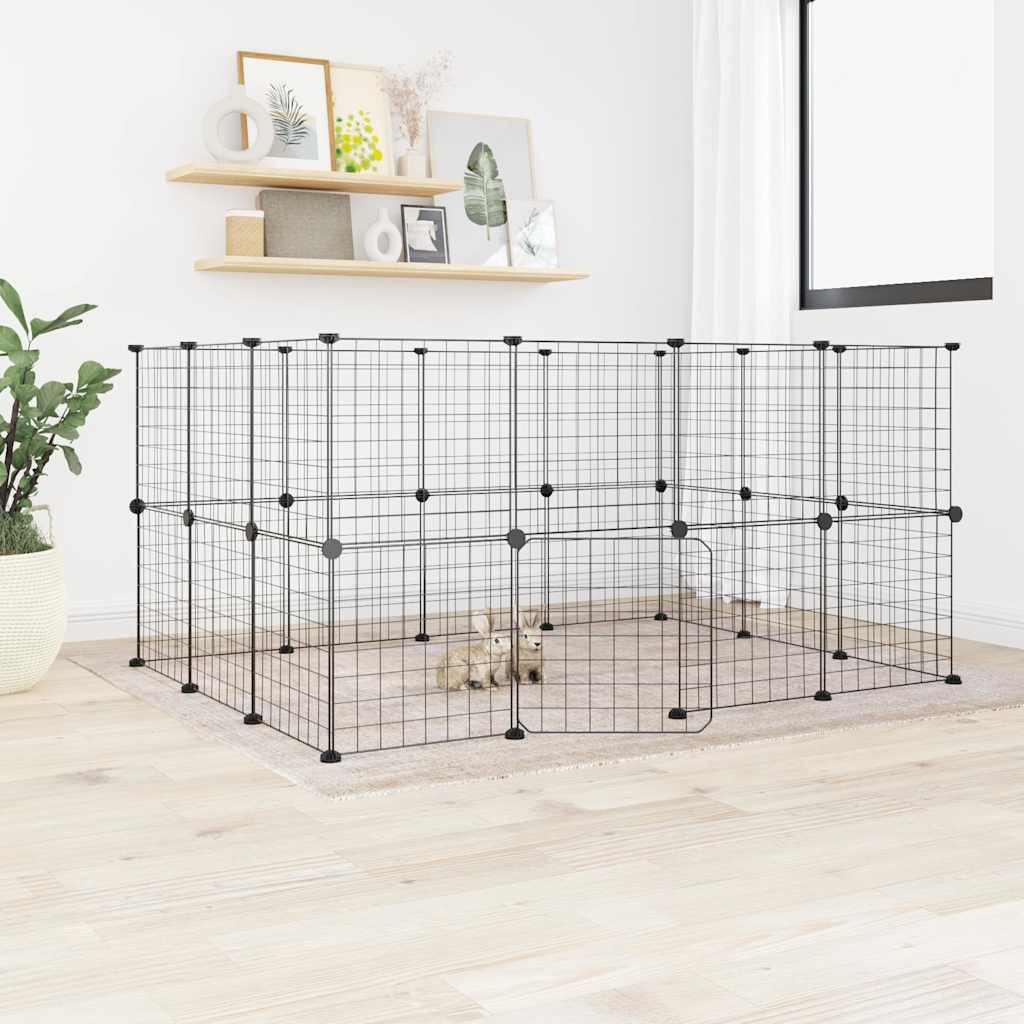 vidaXL 28-Panel Pet Cage with Door Black 35x35 cm Steel