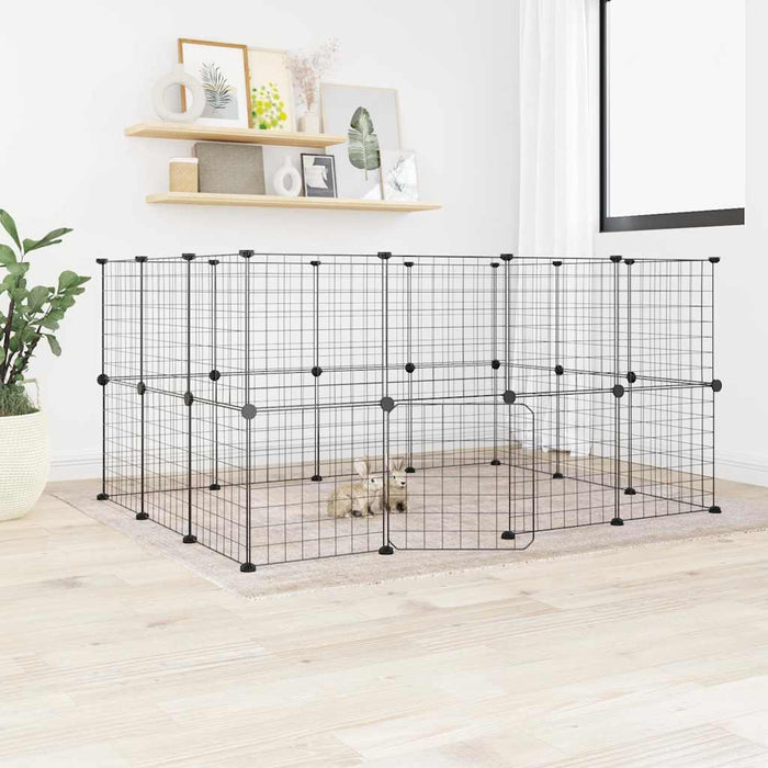 vidaXL 28-Panel Pet Cage with Door Black 35x35 cm Steel