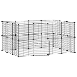 vidaXL 28-Panel Pet Cage with Door Black 35x35 cm Steel