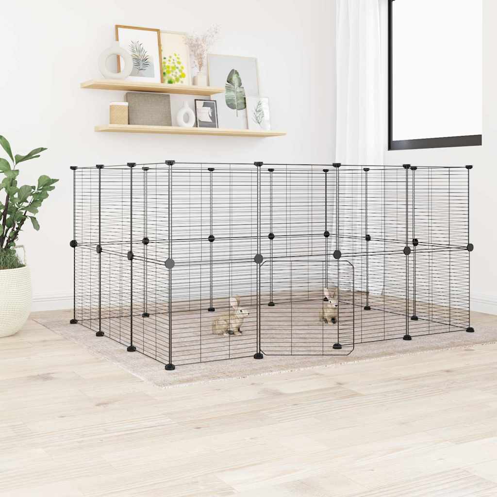 vidaXL 28-Panel Pet Cage with Door Black 35x35 cm Steel