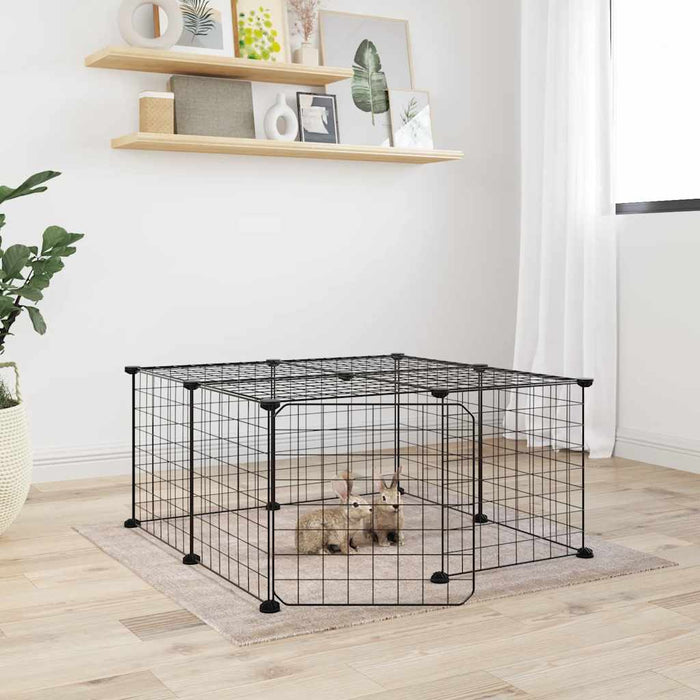 vidaXL 12-Panel Pet Cage with Door Black 35x35 cm Steel