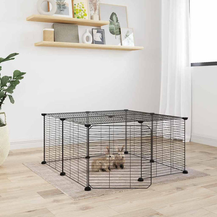 vidaXL 12-Panel Pet Cage with Door Black 35x35 cm Steel