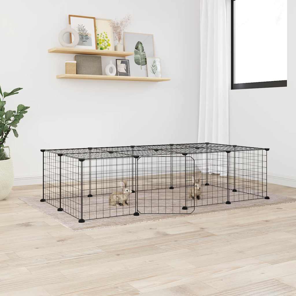 vidaXL 20-Panel Pet Cage with Door Black 35x35 cm Steel