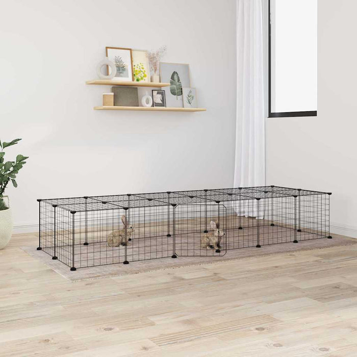 vidaXL 28-Panel Pet Cage with Door Black 35x35 cm Steel