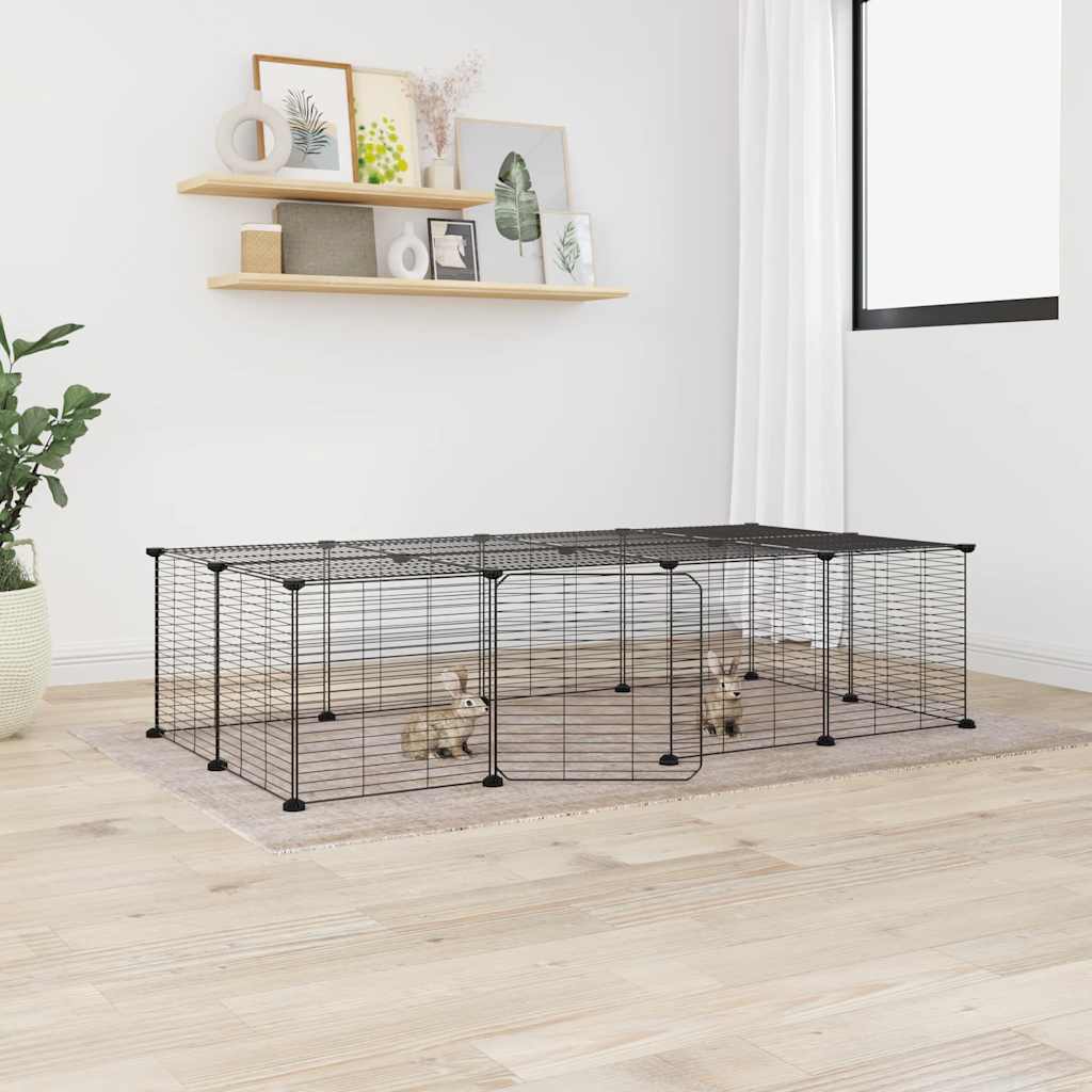 vidaXL 20-Panel Pet Cage with Door Black 35x35 cm Steel