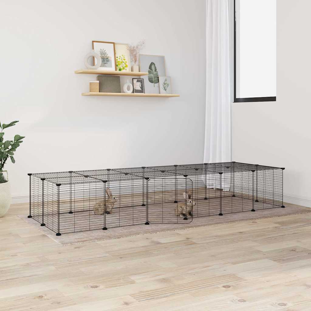 vidaXL 28-Panel Pet Cage with Door Black 35x35 cm Steel