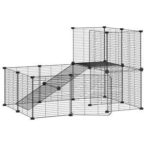 vidaXL 20-Panel Pet Cage with Door Black 35x35 cm Steel