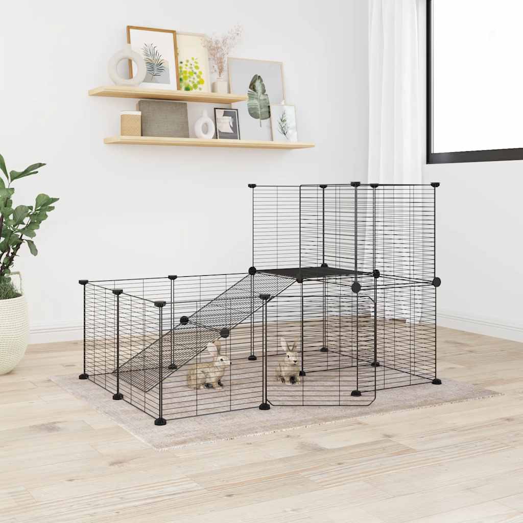 vidaXL 20-Panel Pet Cage with Door Black 35x35 cm Steel