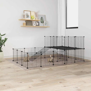 vidaXL 44-Panel Pet Cage with Door Black 35x35 cm Steel