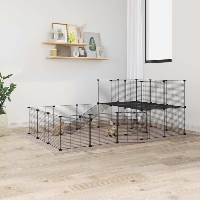 vidaXL 44-Panel Pet Cage with Door Black 35x35 cm Steel