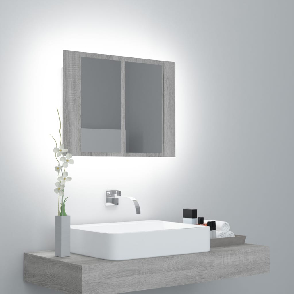 vidaXL LED Mirror Cabinet Grey Sonoma 60x12x45 cm Engineered Wood