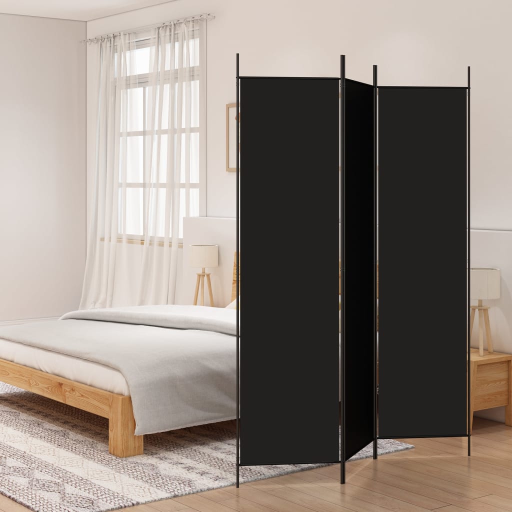 vidaXL 3-Panel Room Divider Black 150x200 cm Fabric