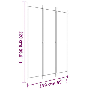 vidaXL 3-Panel Room Divider White 150x220 cm Fabric