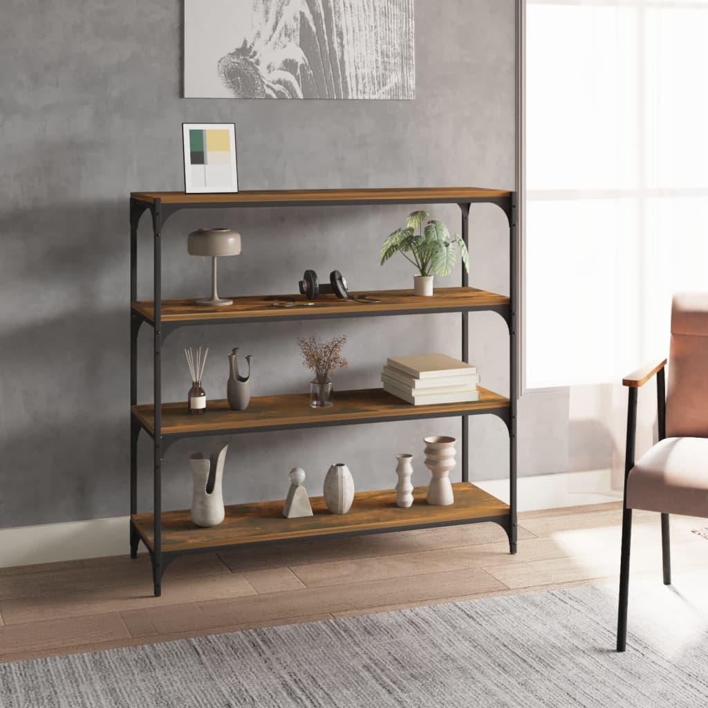 vidaXL Book Cabinet Smoked Oak 100x33x100 cm Engineered Wood and Steel