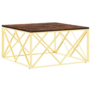 vidaXL Coffee Table Gold Stainless Steel and Solid Wood Reclaimed