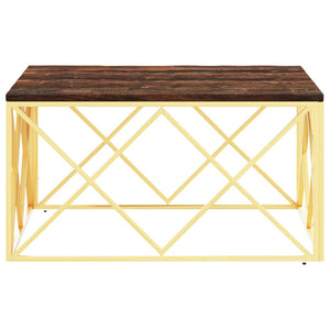 vidaXL Coffee Table Gold Stainless Steel and Solid Wood Reclaimed